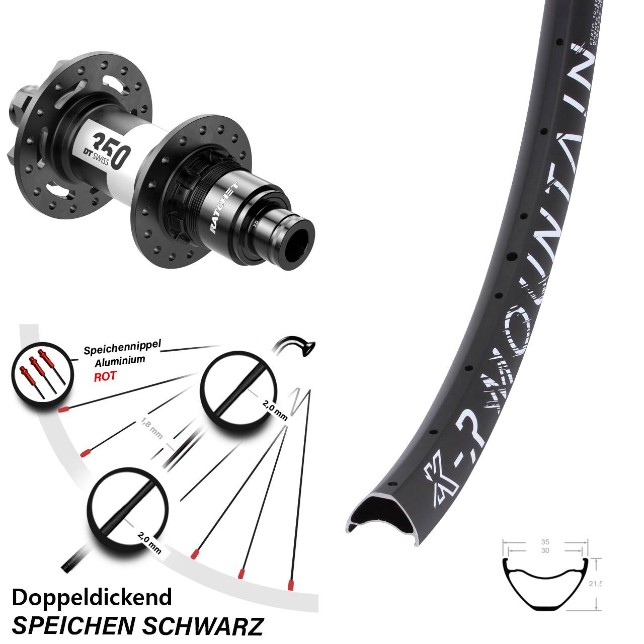 27,5 Zoll Hinterrad MTB KX-R Mountain 30-584 ETRTO DT Swiss 350 Boos 6-Loch Sram XD