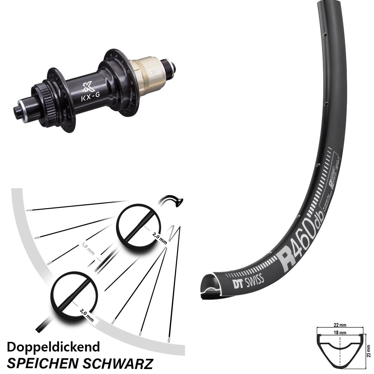 DT Swiss R 460 DB Hinterrad 28 Zoll mit KX-G Schnellspanner Sram XD-R 12-fach Nabe