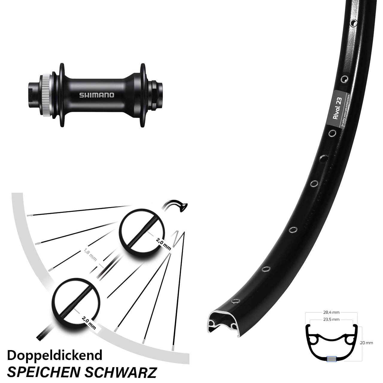 Disc Vorderrad 650B Ryde Rival 23 Shimano HB-MT400 15x100