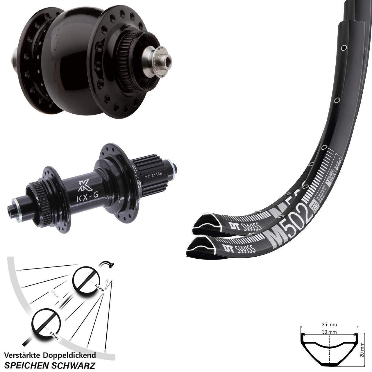 DT Swiss M502 KX-G SON 28 29 Zoll Laufradsatz Centerlock QR Micro Spline