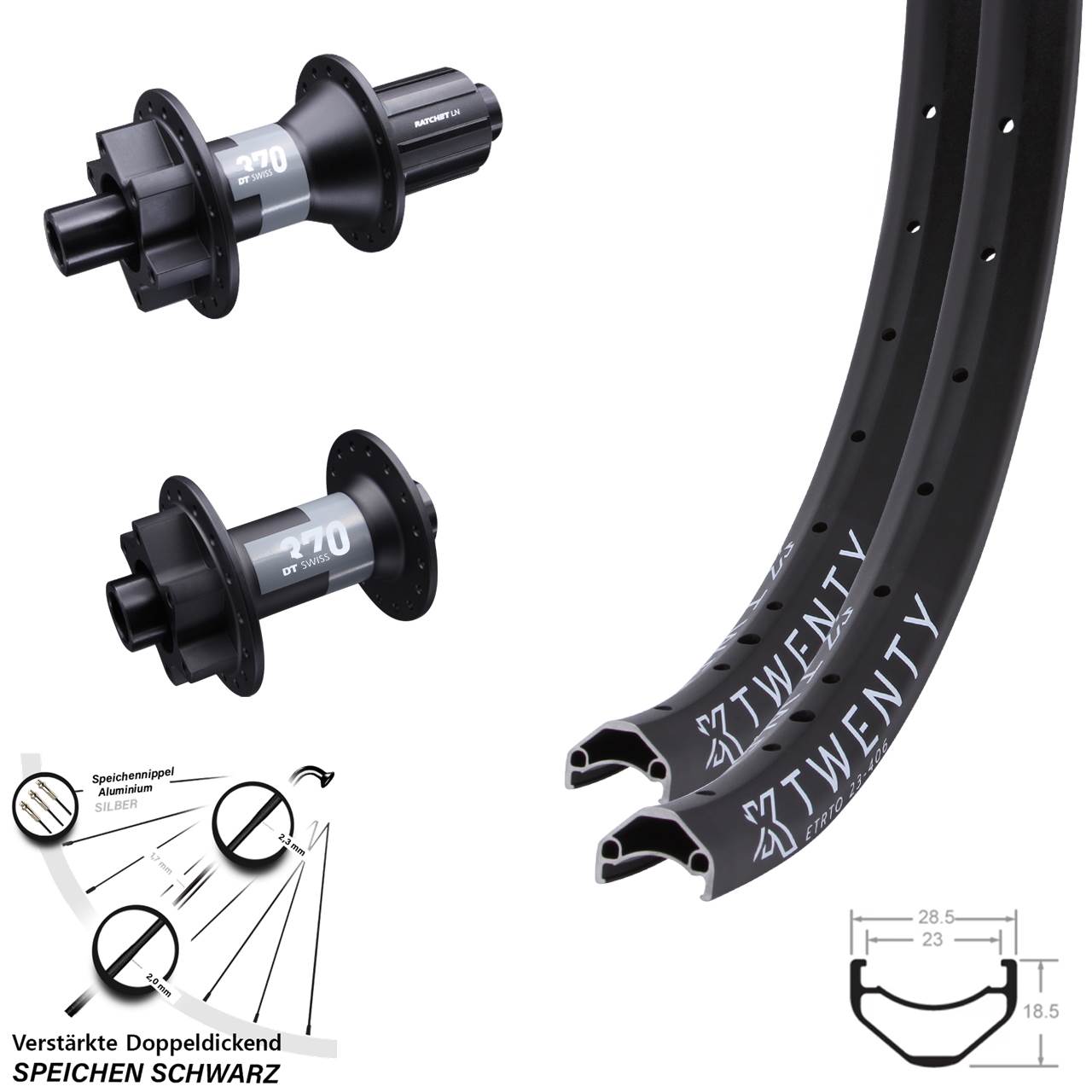 Disc Laufradsatz 20 Zoll KX Twenty DT Swiss 370 8-11 fach HG 15x100 12x142