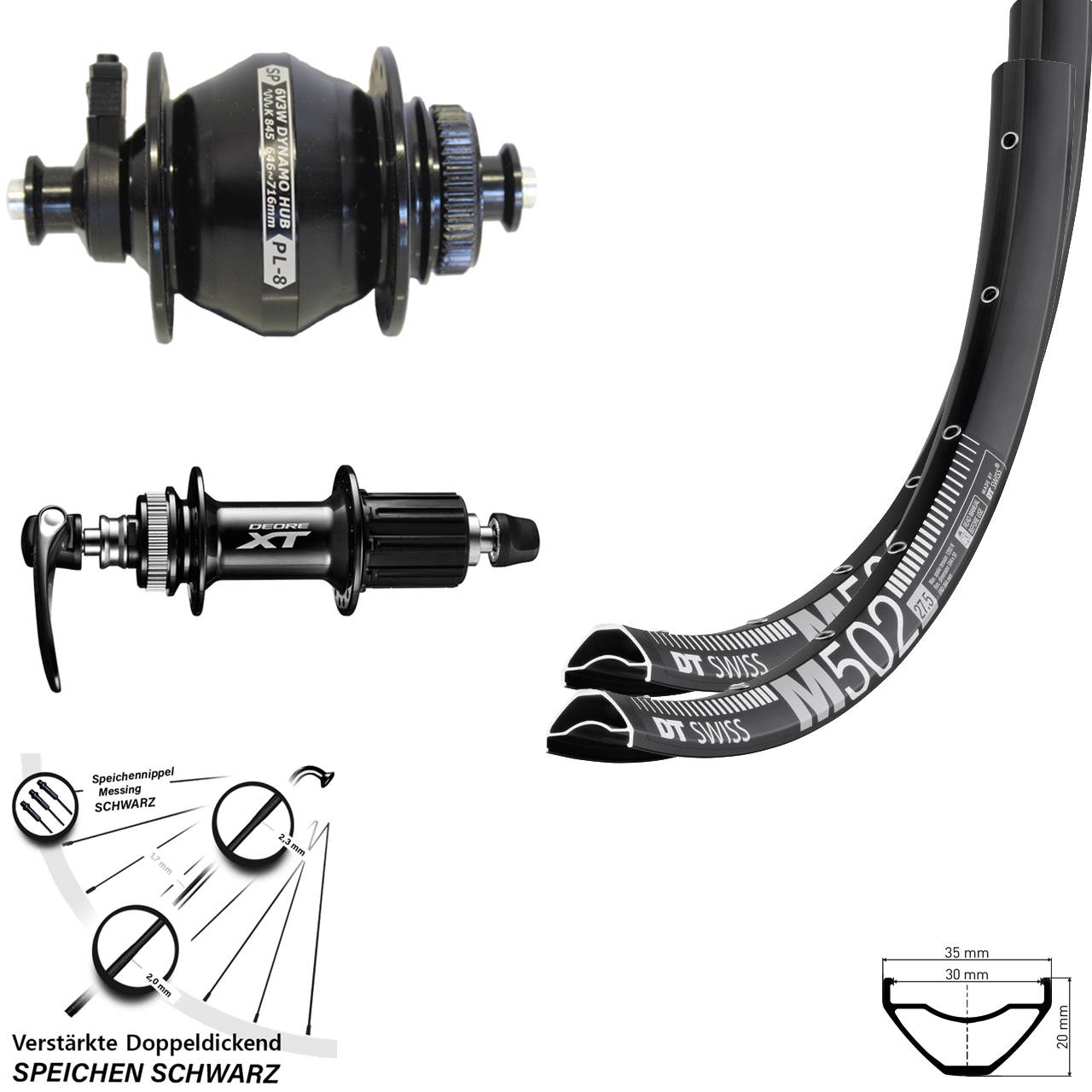 DT Swiss M502 SP PL-8 Shimano FH-M8000 27,5 Zoll Disc Laufradsatz QR 8-11 fach