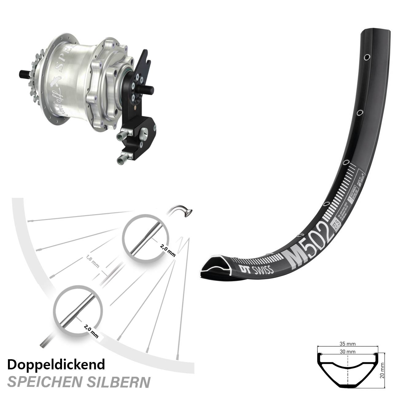 DT Swiss M502 Rohloff Speedhub 500/14 TS DB OEM2 Tandem 29 Zoll Disc Hinterrrad