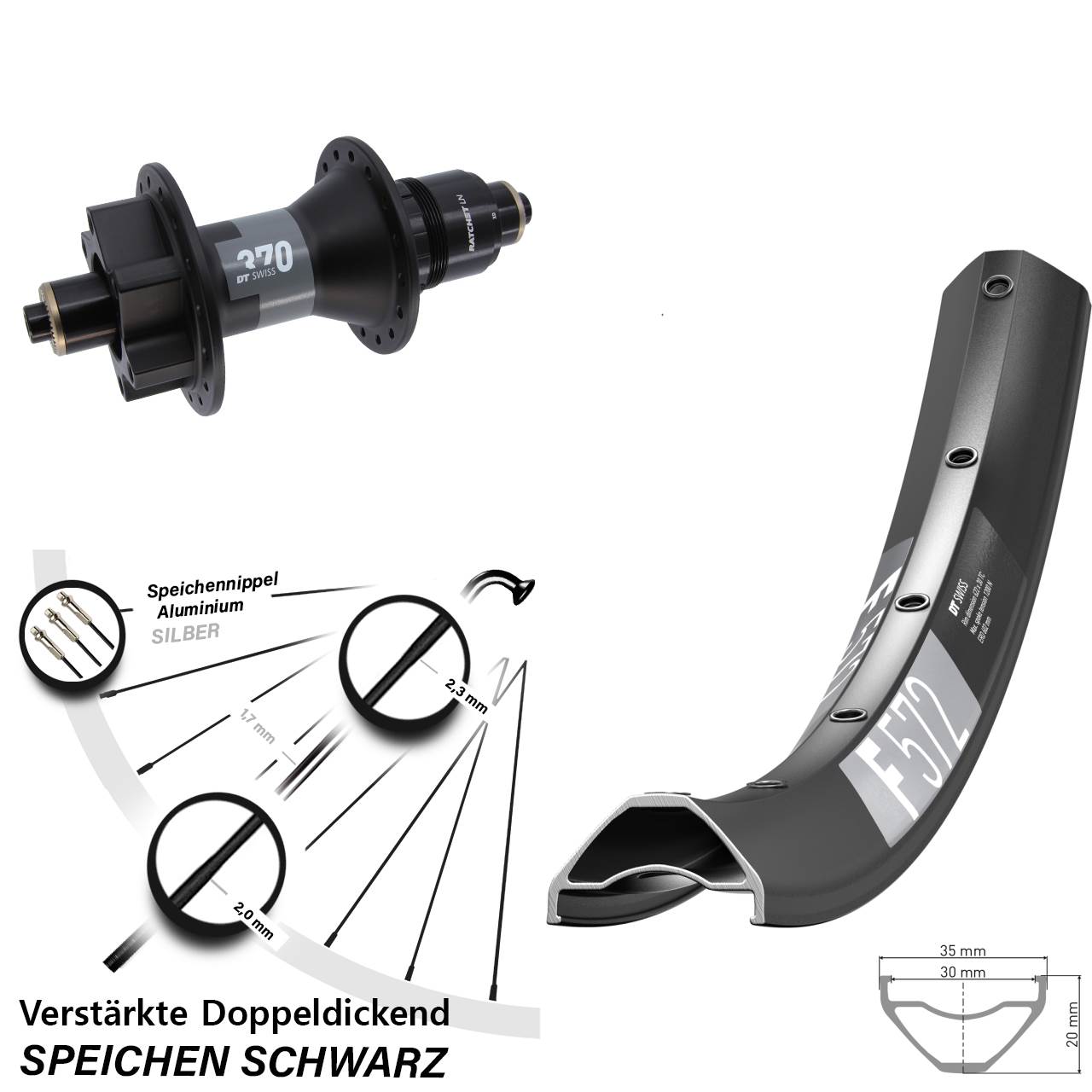 DT Swiss F 572-370 29 Zoll Disc Laufrad QR Boost SRAM XD