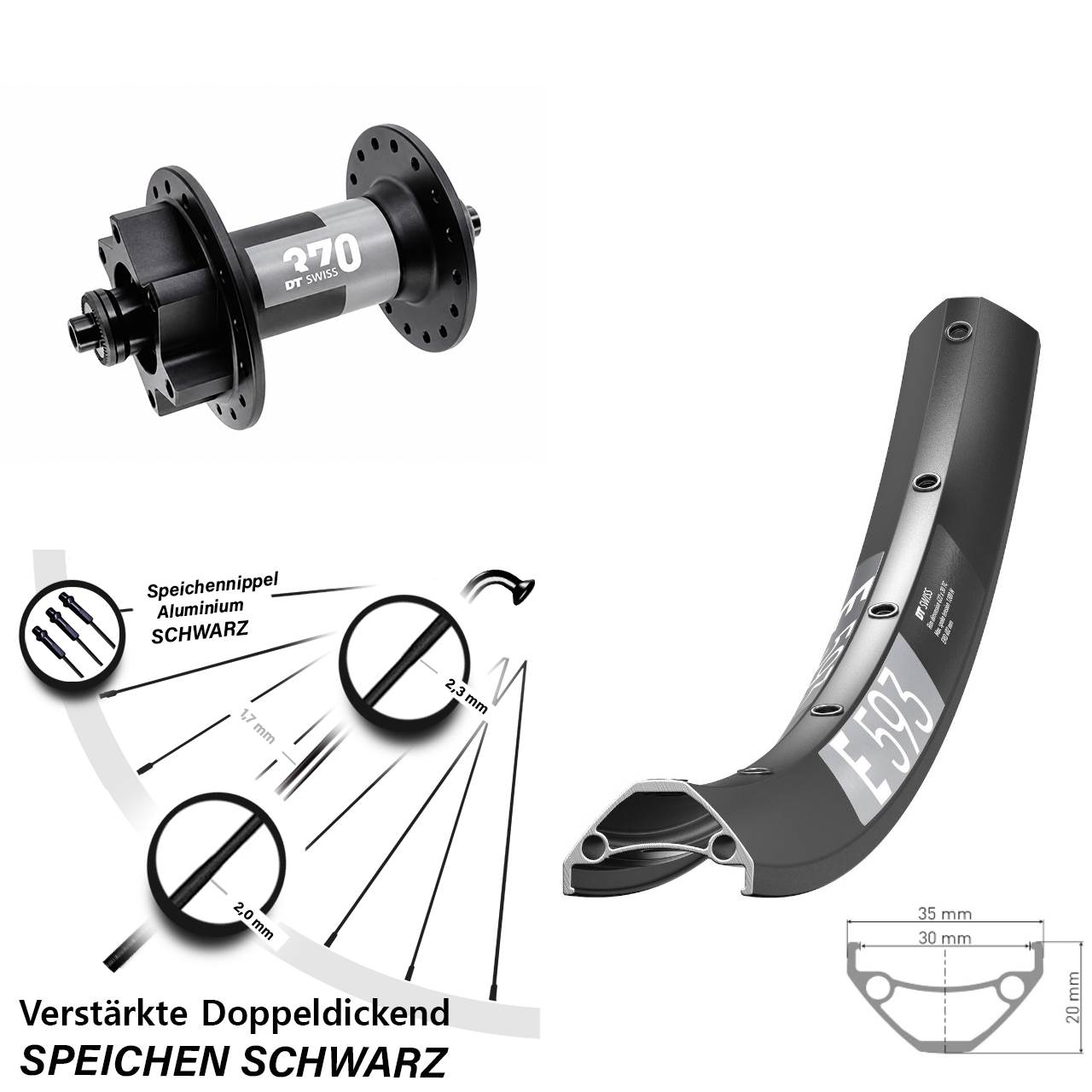Vorderrad 6-Loch 29 Zoll DT Swiss E 593-370 für Schnellspanner