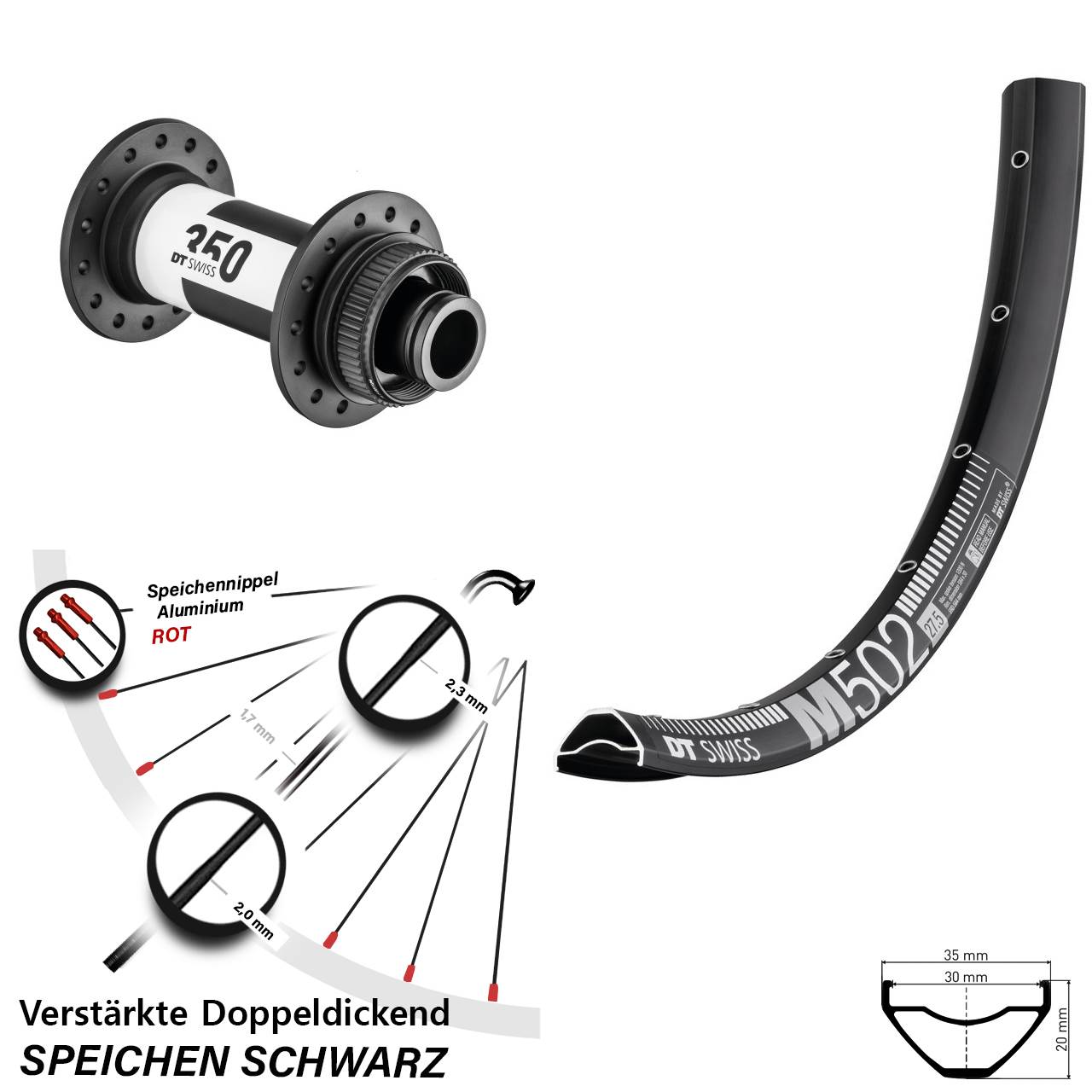 Disc Vorderrad 27,5 Zoll DT Swiss M502-350 15x110 Boost