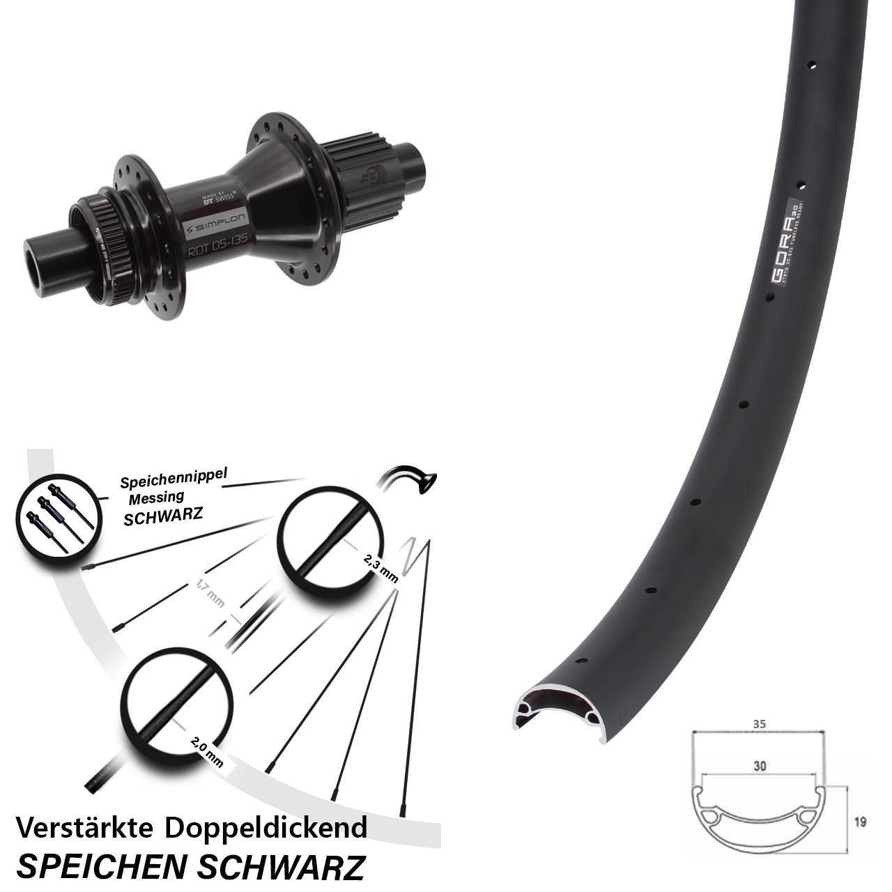 Centerlock Hinterrad 12x142 27,5 Zoll Gora 30 DT Swiss 370 Hybrid Shimano Micro Spline