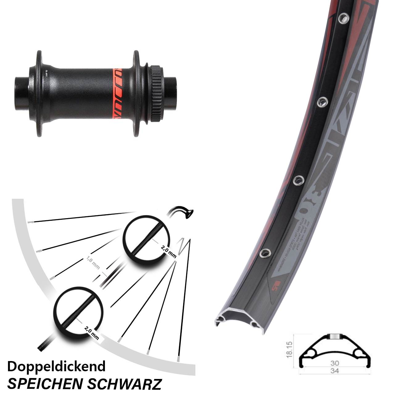 29 Zoll Rodi TRYP 30 Formula Disc Vorderrad 15x110 Boost