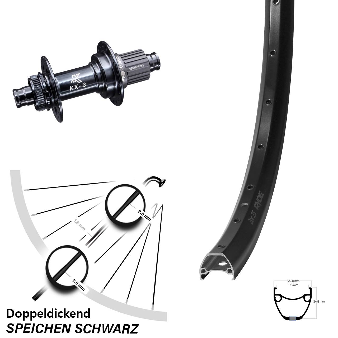 Disc Laufrad 12x148 28 Zoll Ryde ZAC 25 KX-BS Shimano Micro Spline