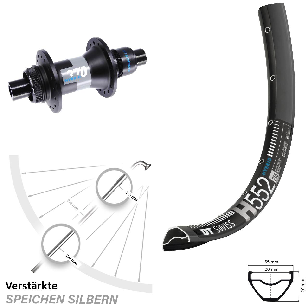 DT Swiss H 552 DT Swiss Hybrid 370 27,5 Zoll Hinterrad Centerlock 12x148 SRAM XD