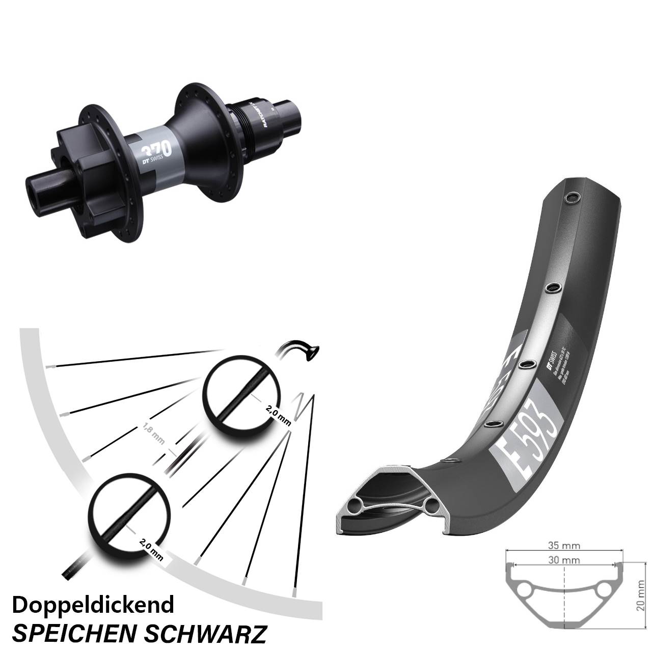 DT Swiss E593-370 27,5 Zoll 6-Loch Hinterrad 12x142 SRAM XD
