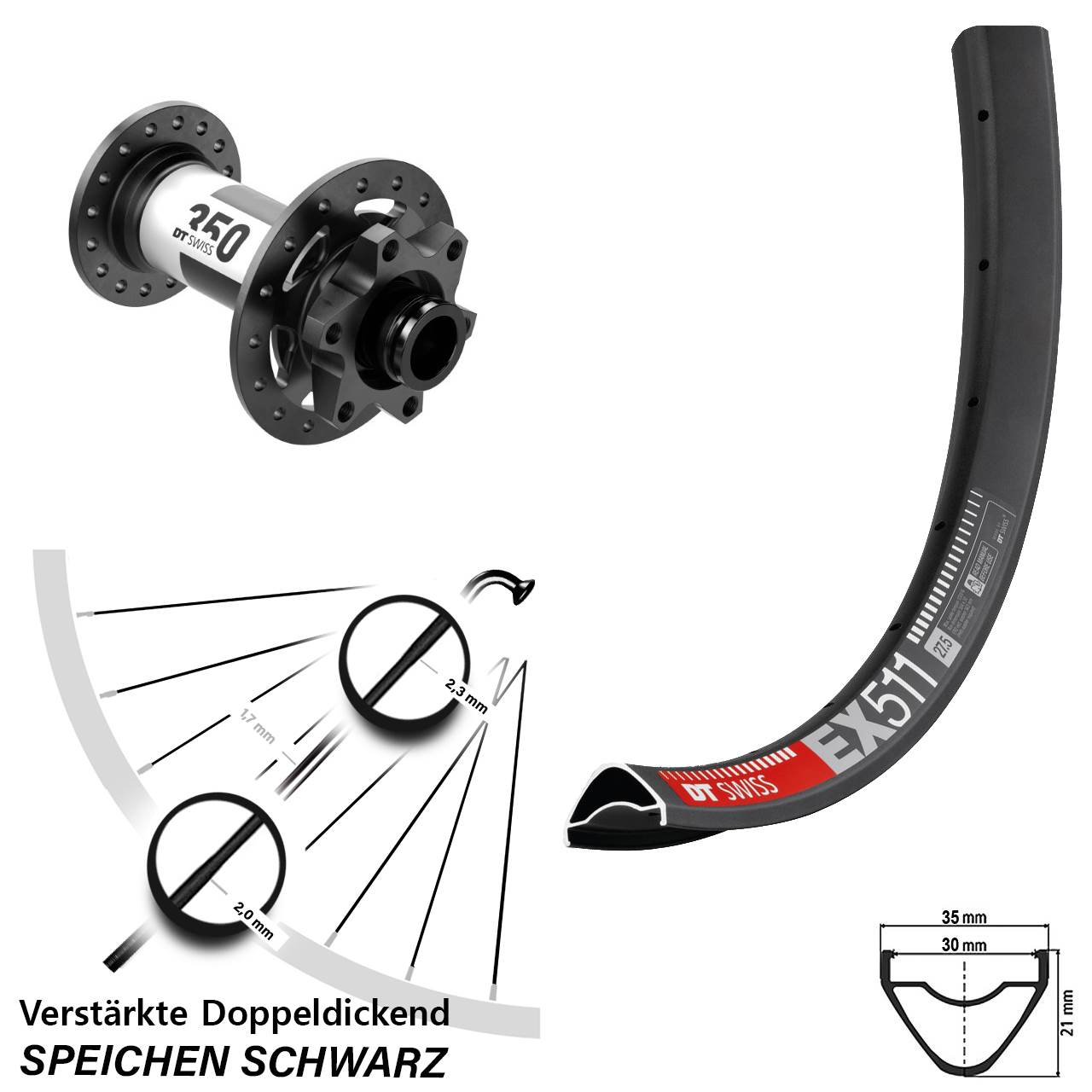Disc Laufrad 27,5 Zoll DT Swiss EX511-350 15x110 Boost
