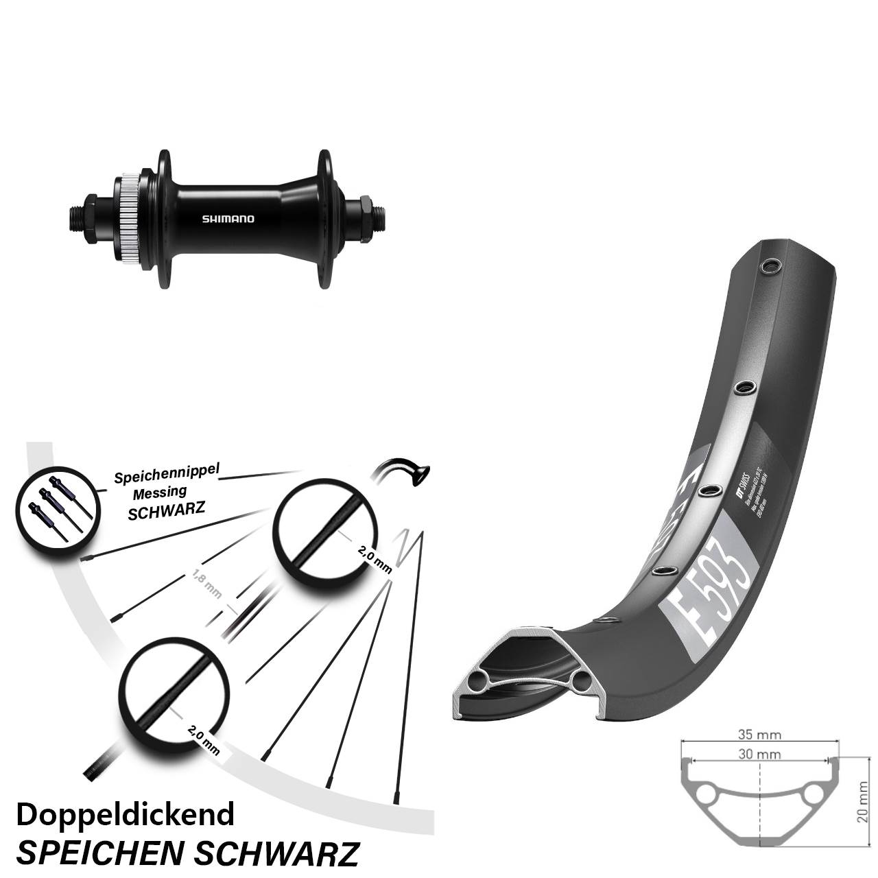 DT Swiss E 593 Shimano HB-QC400 27,5 Zoll Disc Laufrad für Schnellspanner