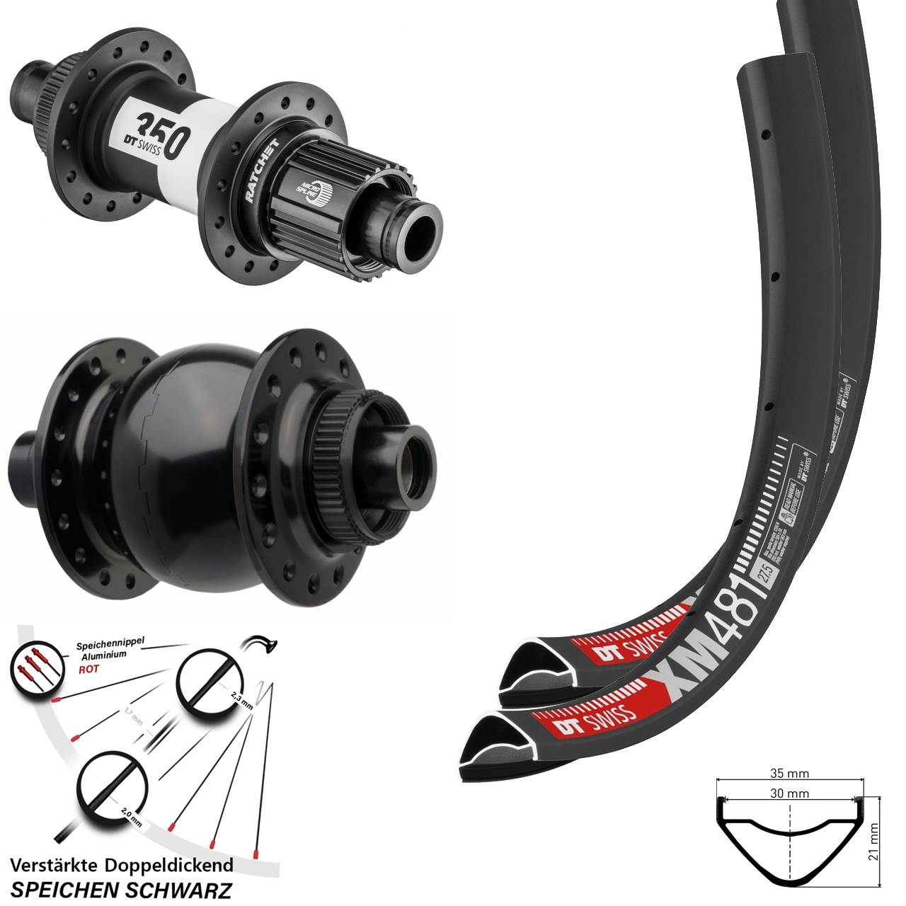 Disc Laufrad-Satz 27,5 Zoll DT Swiss XM481 350 SON 28 Micro Spline 15x110 12x148 Boost