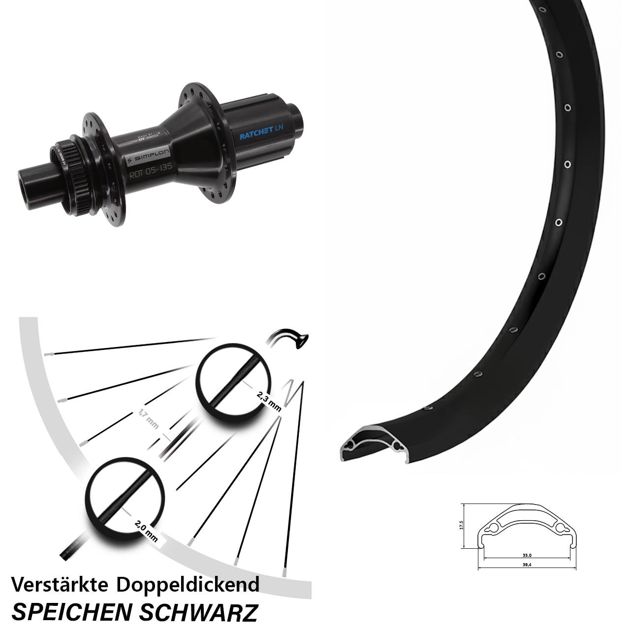 Hinterrad Centerlock 12x142 29 Zoll Ryde Disc 35 DT Swiss 370 Hybrid 8-11 fach HG