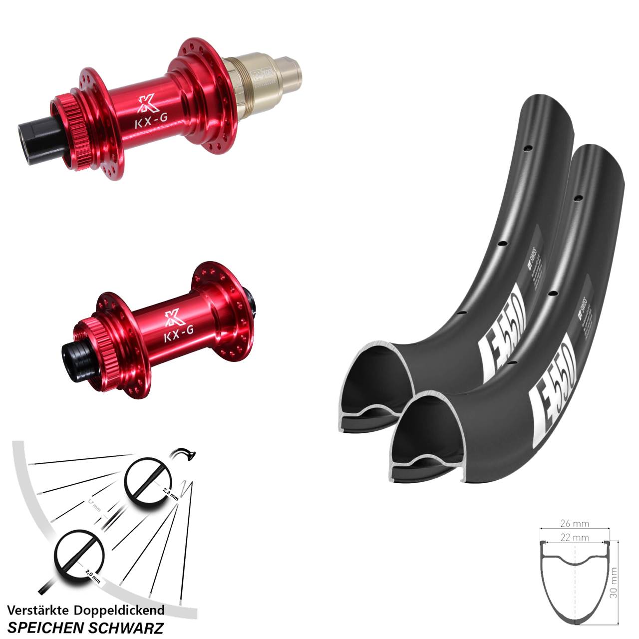 Centerlock Laufradsatz 15x100 12x142 28 Zoll DT Swiss E 550 KX-G rot SRAM XDR