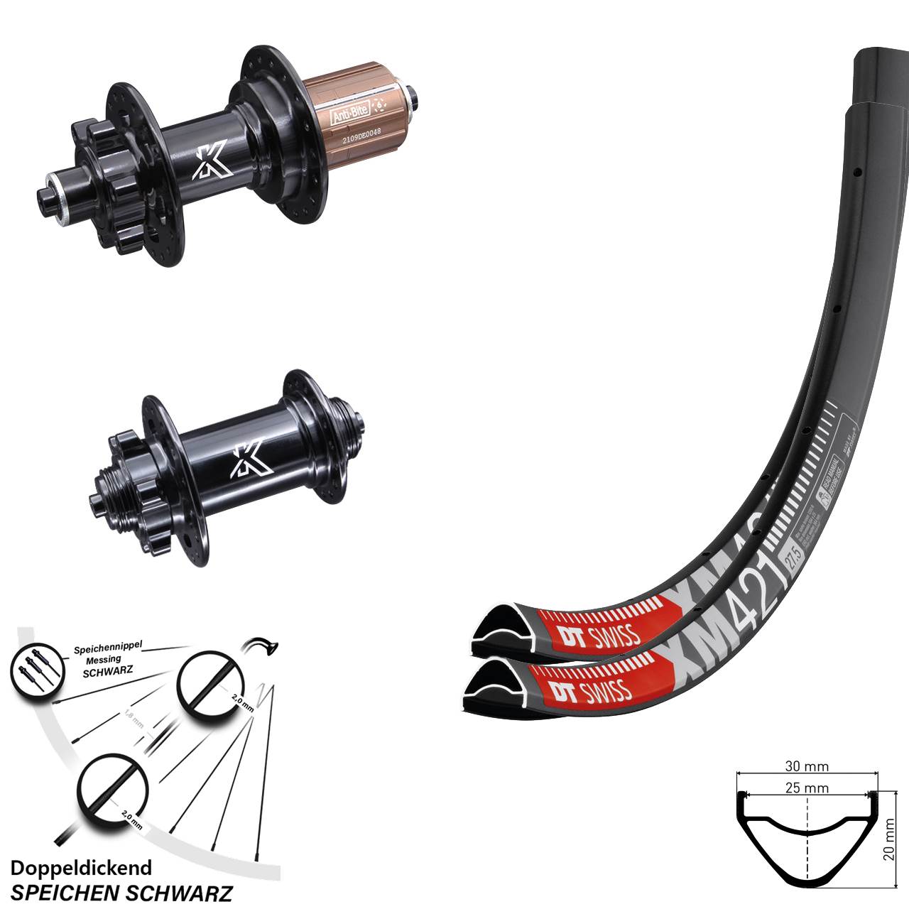 Laufradsatz 29 Zoll MTB Cross Country DT Swiss XM 421 Nabe 6-loch KX-M Schnellspanner