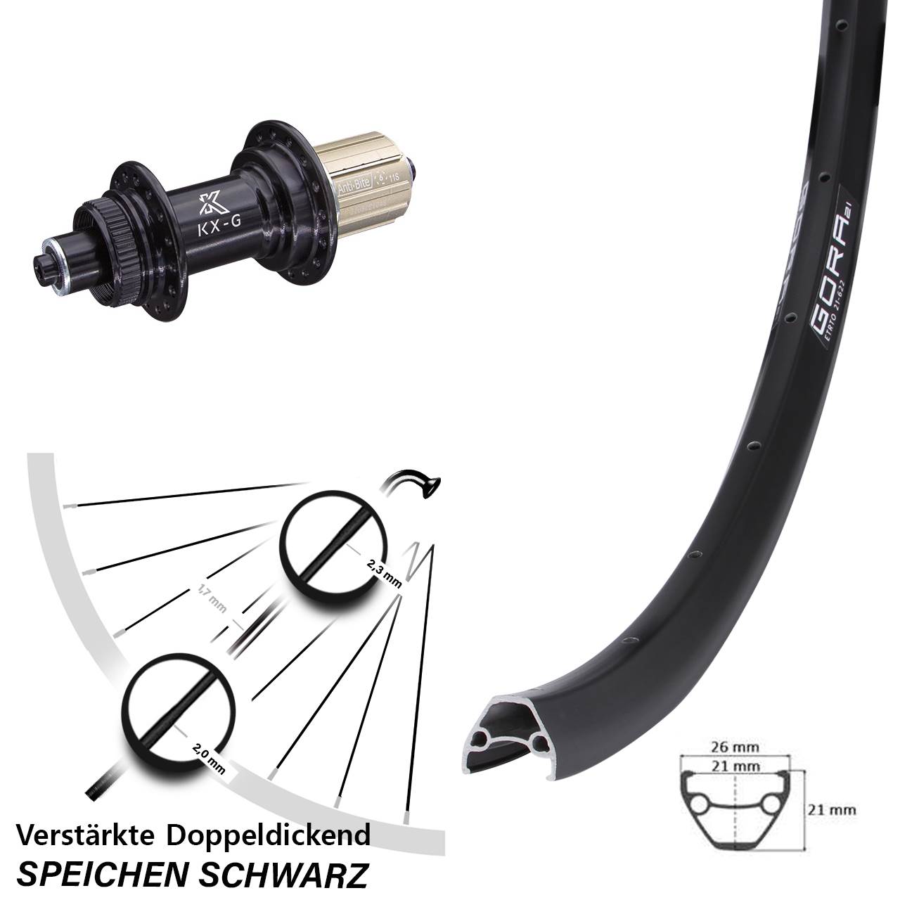 Gora 21 KX-G 28 Zoll Disc Hinterrad für Schnellspanner 8-12 fach