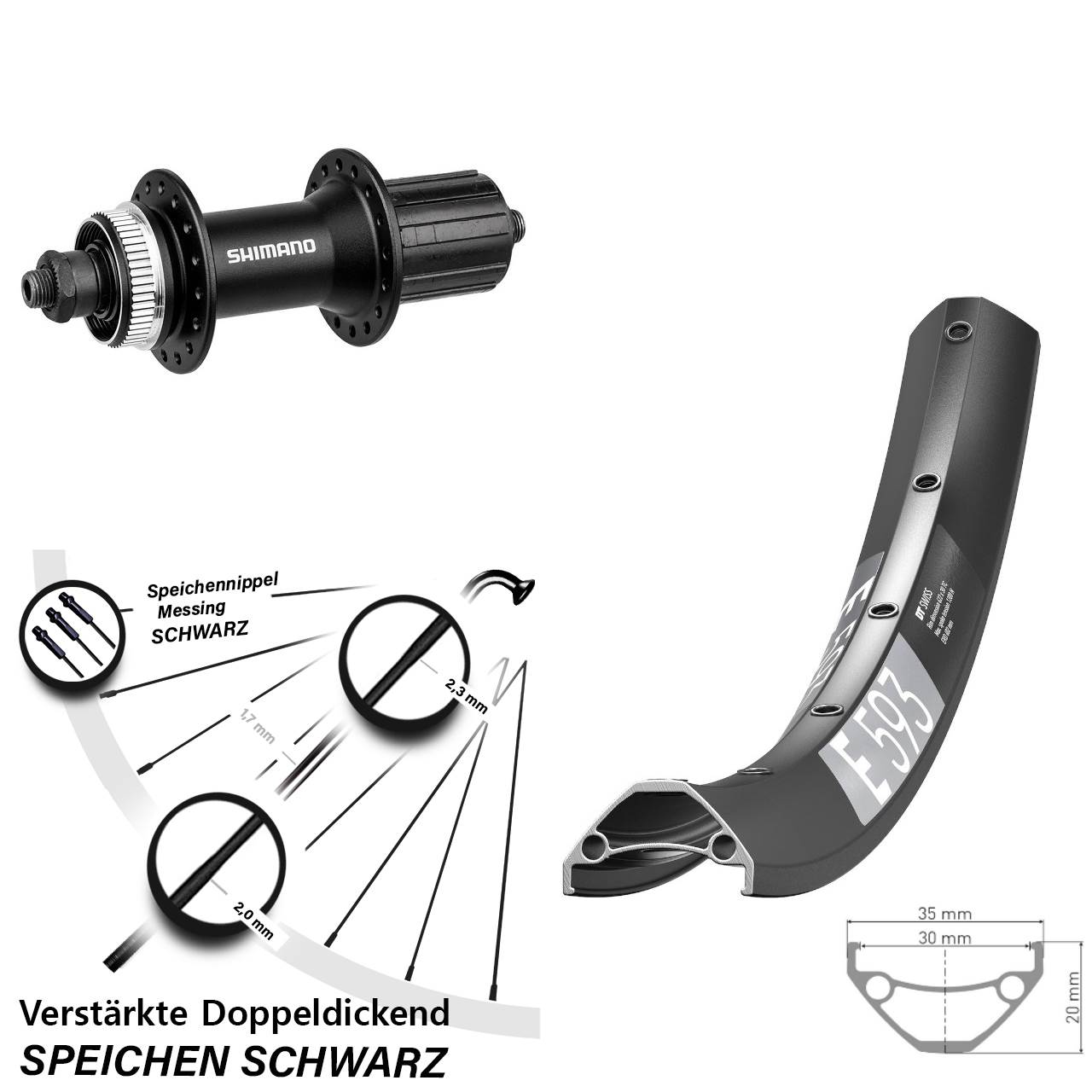 29 Zoll DT Swiss E 593 Shimano FH-M4050 Disc Hinterrad QR 8-11 fach HG