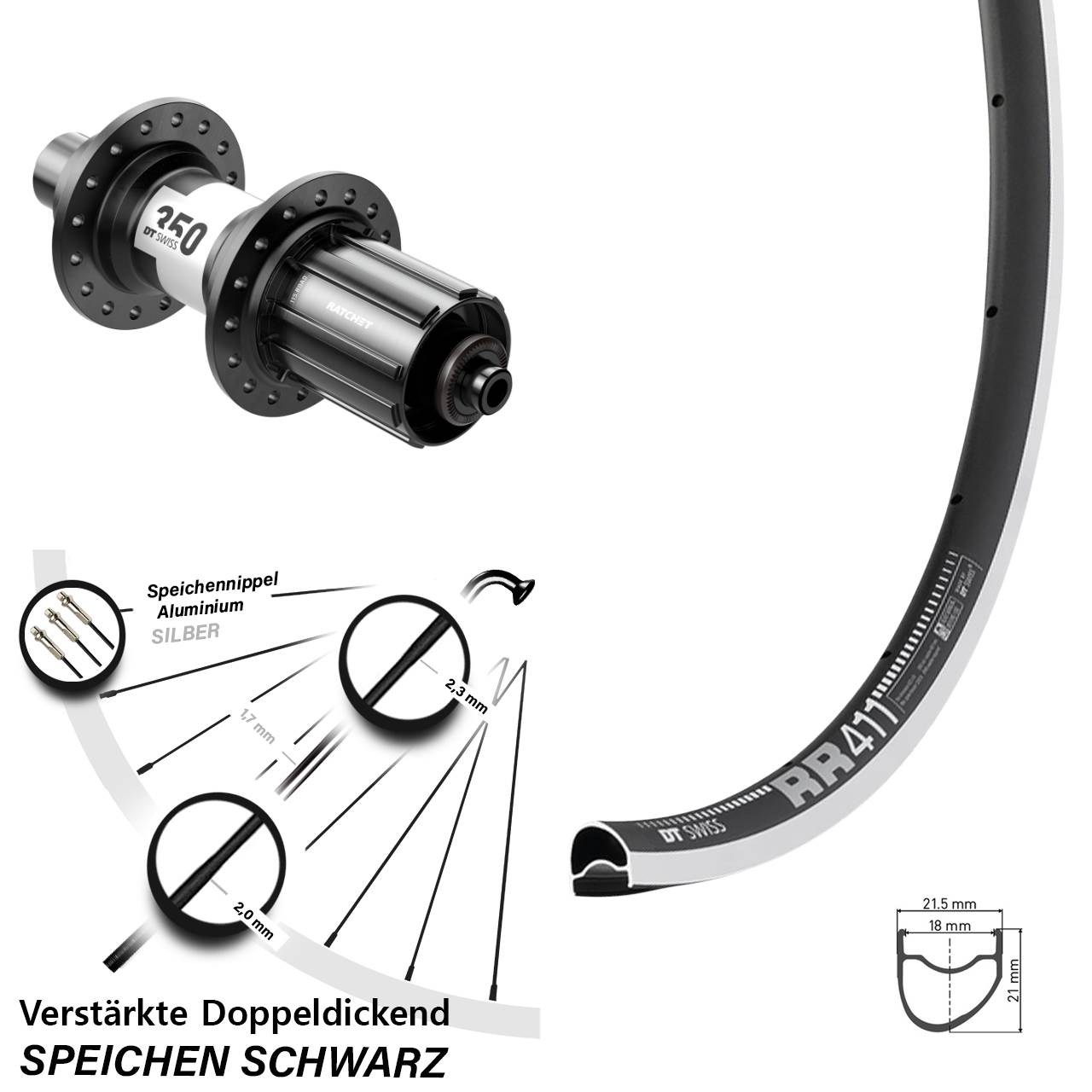 Hinterrad Schnellspanner 28 Zoll DT Swiss RR411 OS-350 11-12 fach HG