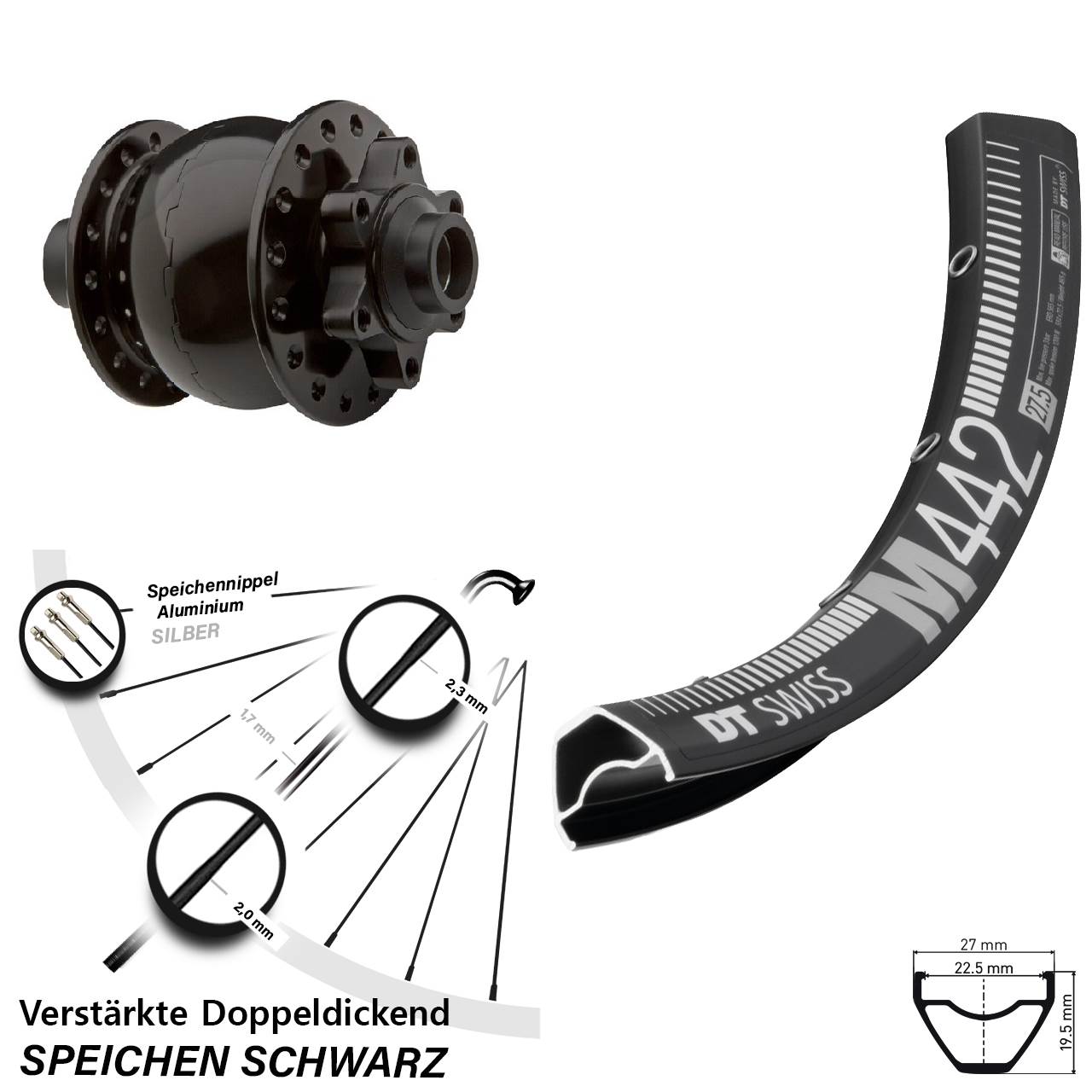 Disc Vorderrad mit Nabendynamo 29 Zoll DT Swiss M442 SON 28 15x100