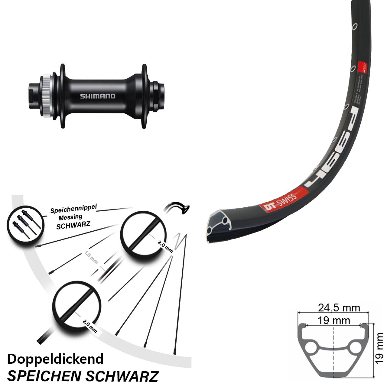28 Zoll DT Swiss 466 Shimano HB-MT400 Disc Vorderrad 15x100