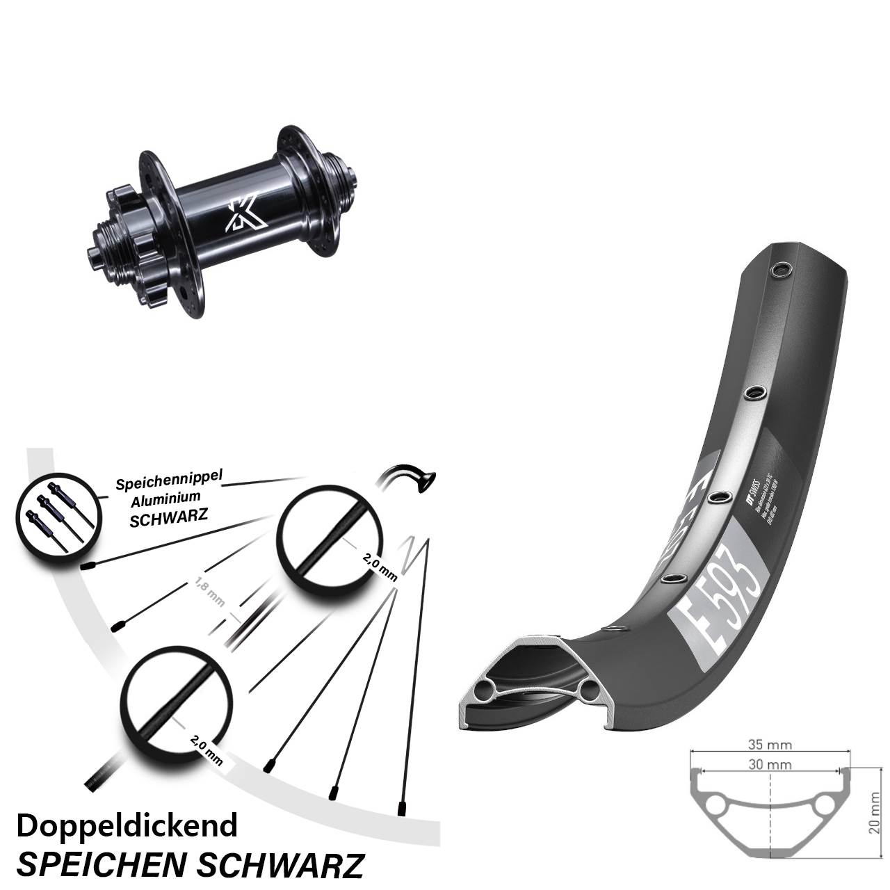 Disc Vorderrad QR 650B DT Swiss E 593 KX-M