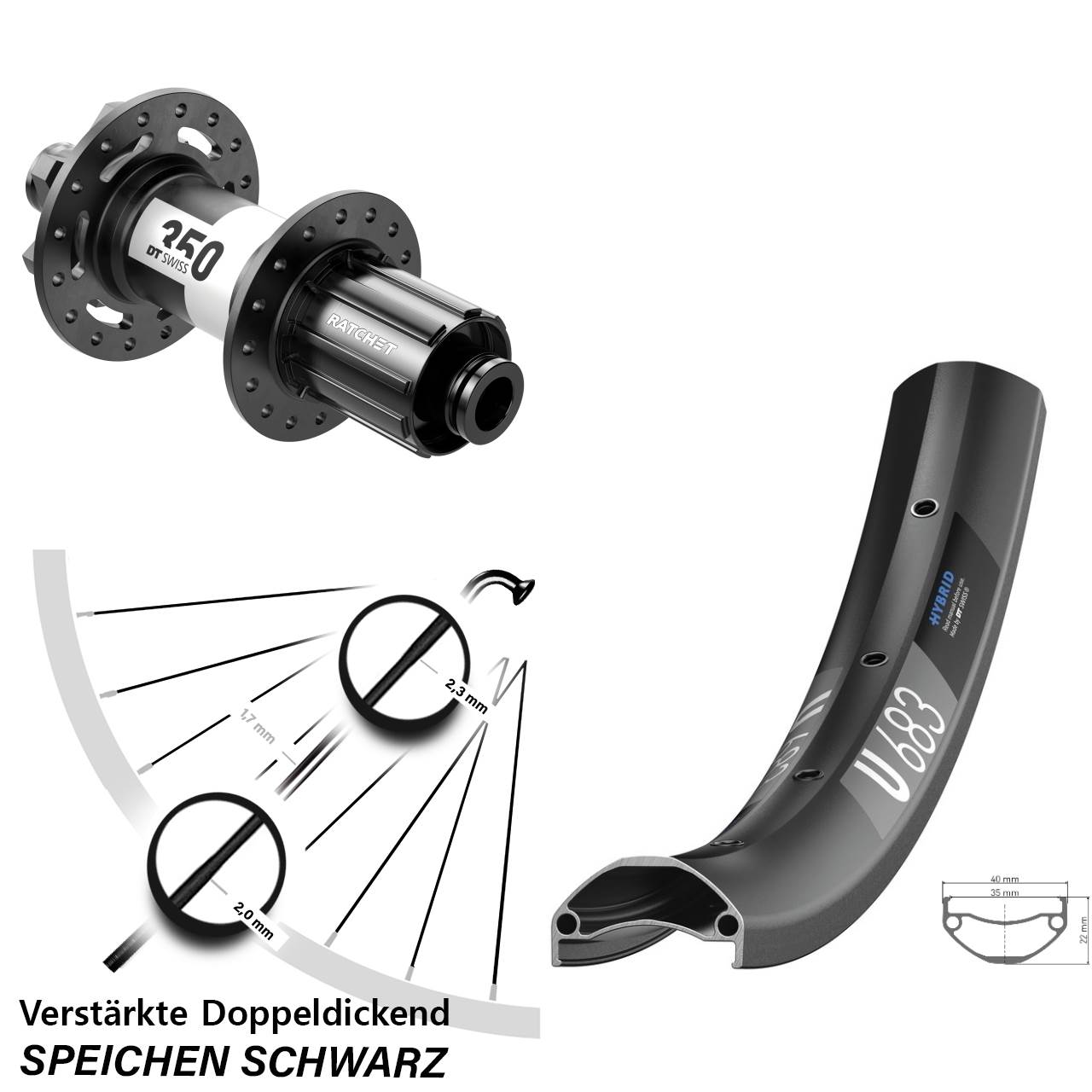 Hinterrad 6-Loch 27,5 Zoll DT Swiss U683 350 8-11 fach HG 12x157