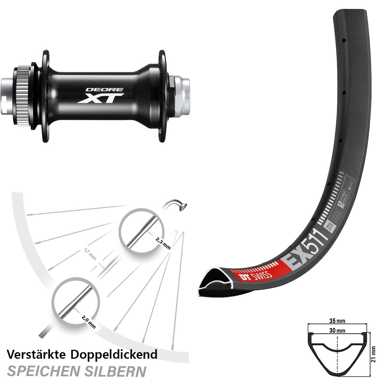 Boost Centerlock Vorderrad 15x110 29 Zoll DT Swiss EX511 Shimano Deore XT HB-M8010-B