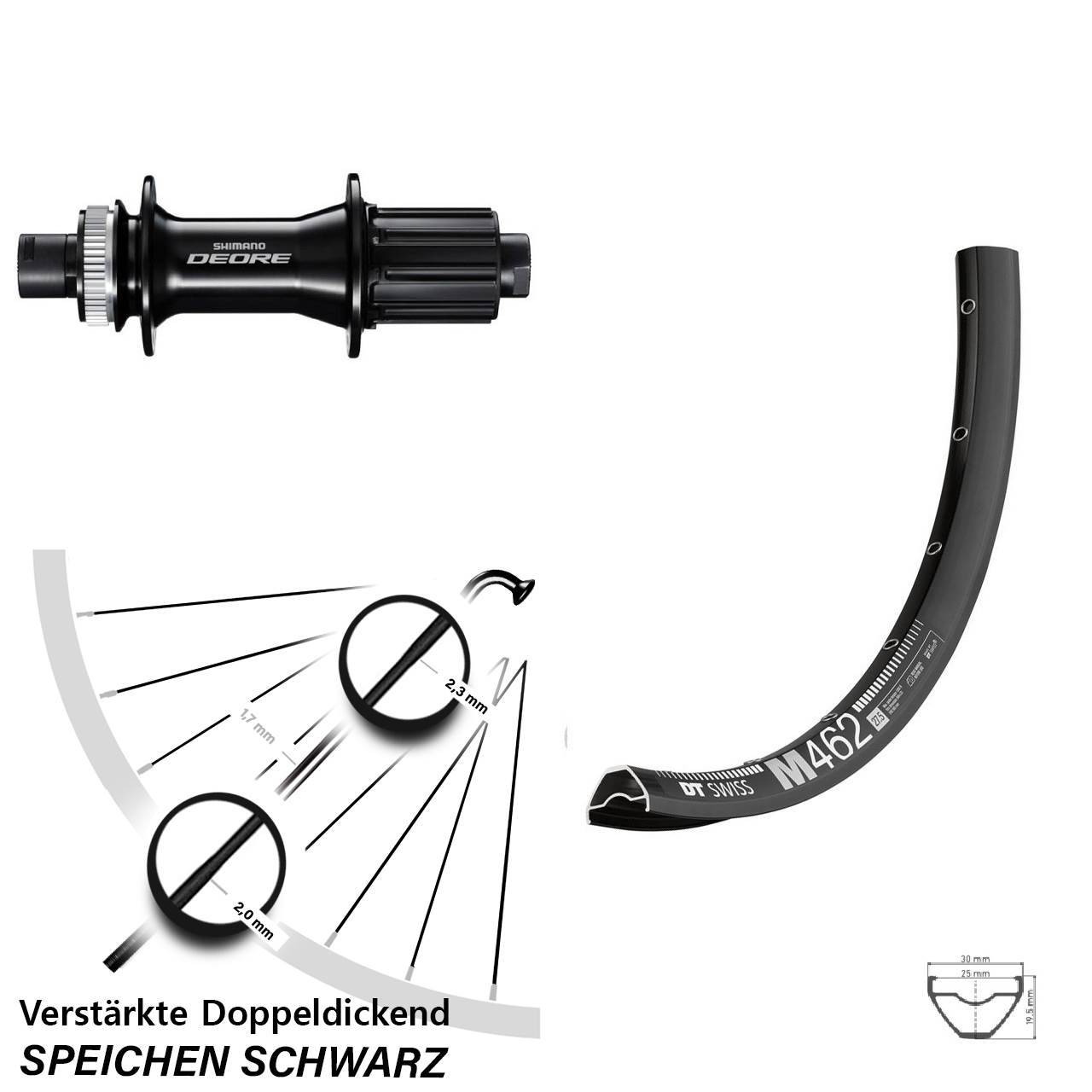 DT Swiss M 462 Shimano Deore 27,5 Zoll Disc Hinterrad 12x148 8-11 fach HG