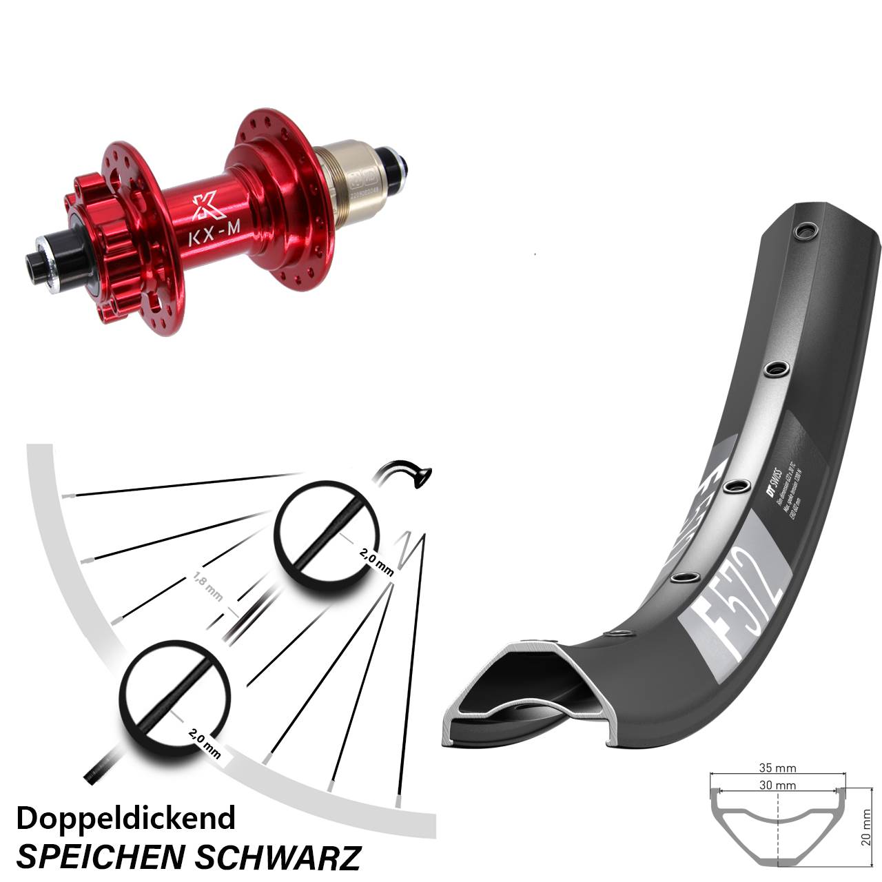 650B DT Swiss F572 KX-M rot Disc Laufrad für Schnellspanner XD