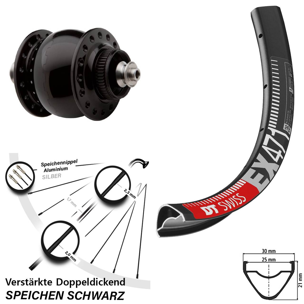 27,5 Zoll DT Swiss EX471 SON 28 Disc Nabendynamovorderrad QR
