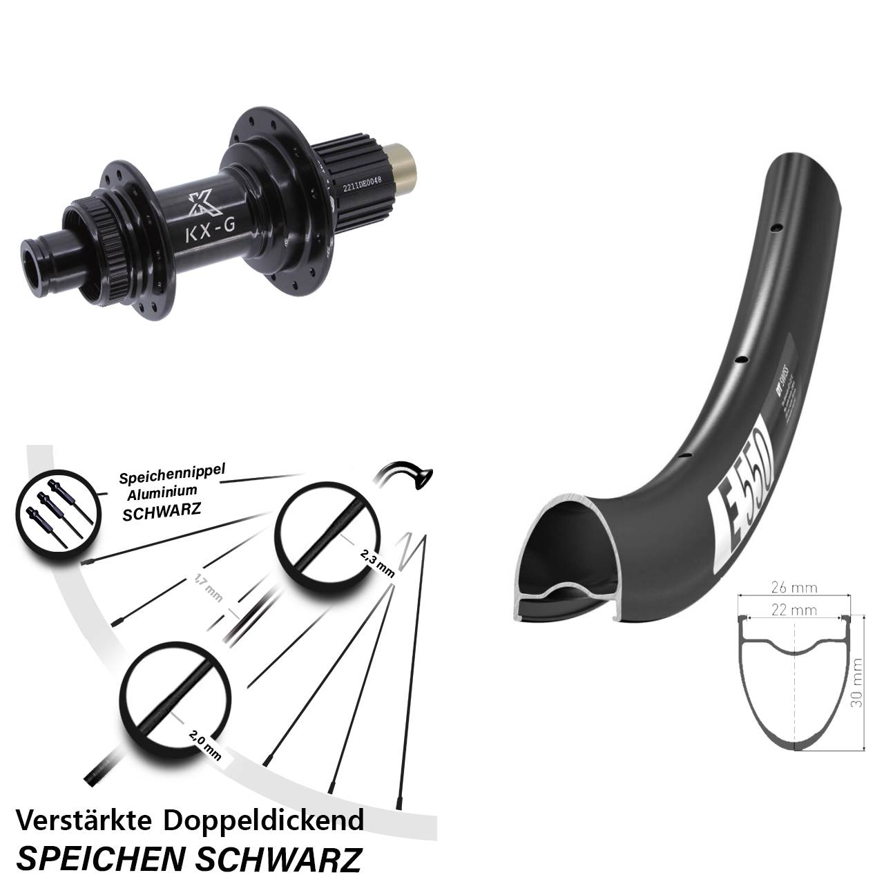 Disc Laufrad 28 Zoll DT Swiss E 550 KX-G Steckachse Micro Spline 12x142