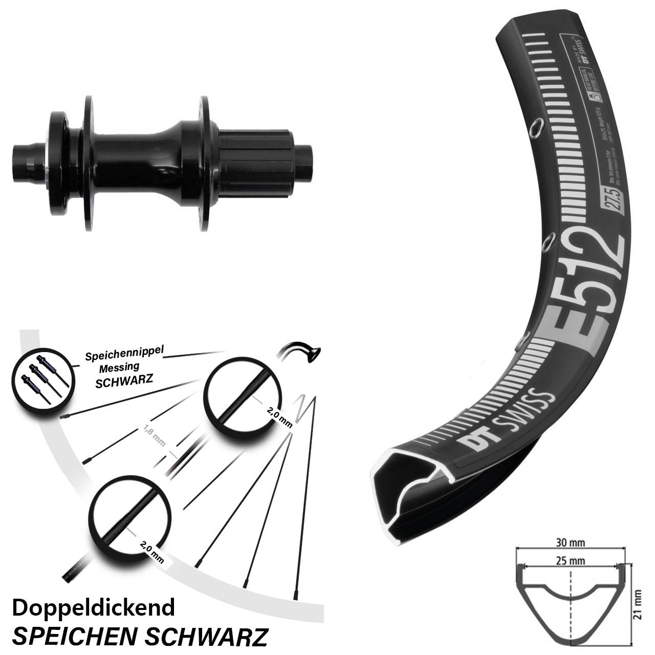 Hinterrad 6-Loch 27,5 Zoll DT Swiss E512 Fastace DA210 8-12 fach HG 12x148