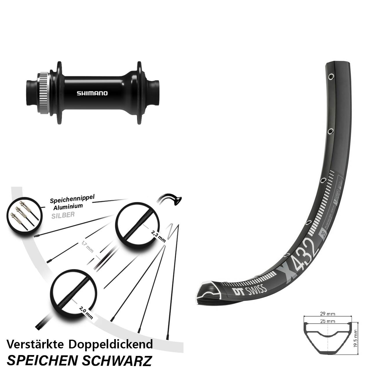 DT Swiss X432 Shimano HB-TC500 29 Zoll Centerlock Vorderrad 15x100