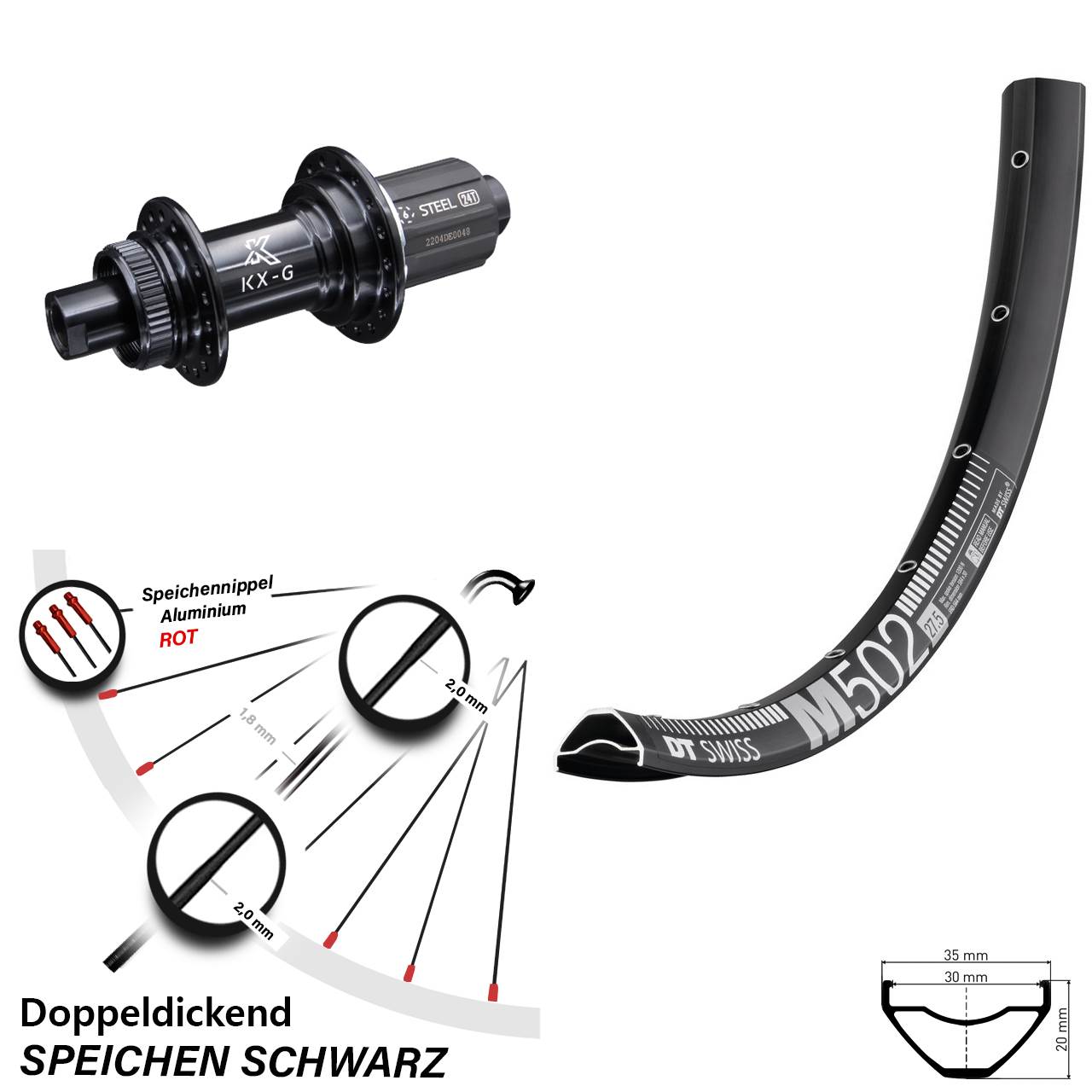 Hinterrad 29 Zoll DT Swiss M 502 KX-GS 8-12 fach 12x142
