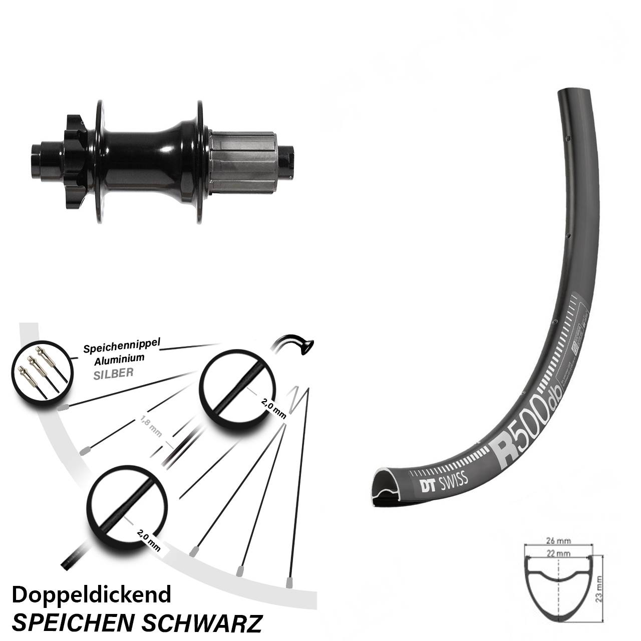 DT Swiss R 500 Formula DHG-142 28 Zoll 6-Loch Hinterrad 12x142 8-11 fach HG