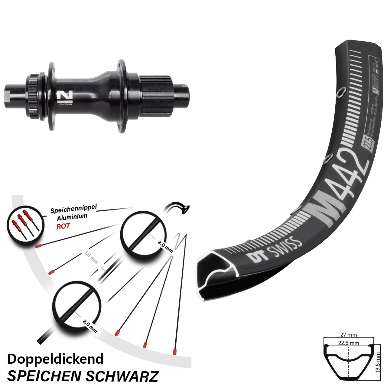 Disc Hinterrad 28-29 Zoll DT Swiss M 442 Novatec D792SB Shimano Micro Spline 12x142