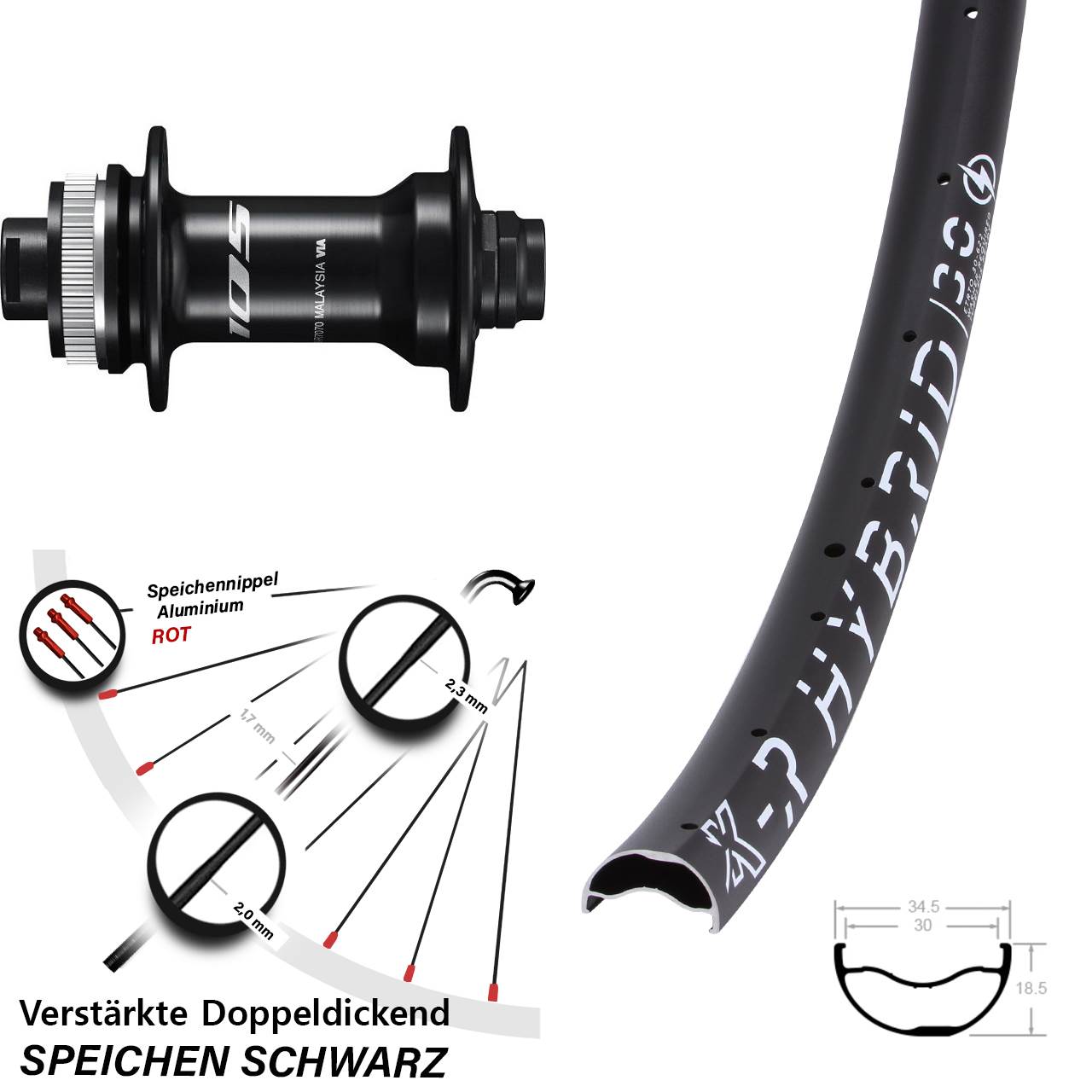 29 Zoll KX-R Hybrid 30 Shimano HB-R7070 Disc Vorderrad 12x100