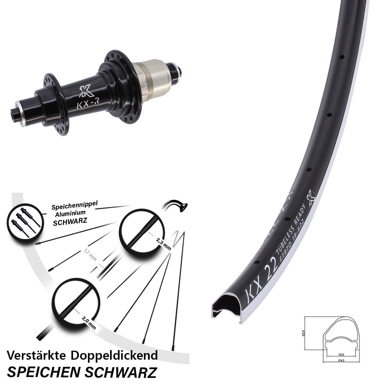 KX-R 22 OS 28 Zoll Hinterrad für Schnellspanner XDR