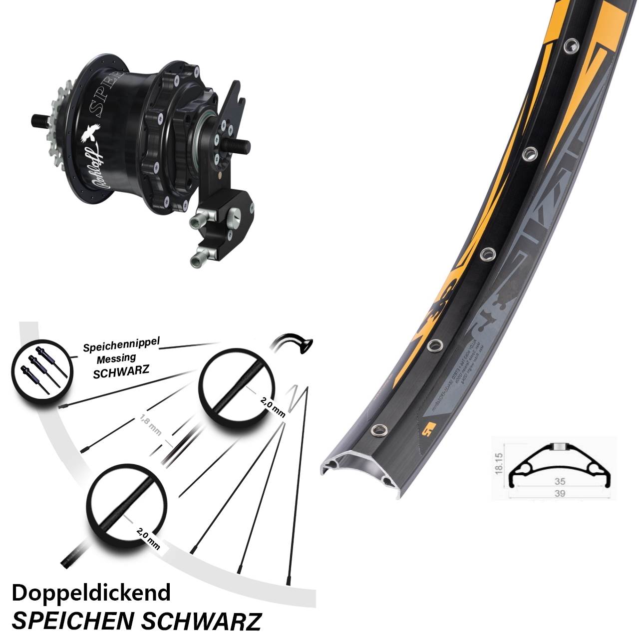 Rodi TRYP 35 Rohloff TS DB OEM2 Tandem 27,5 Zoll Disc Hinterrrad