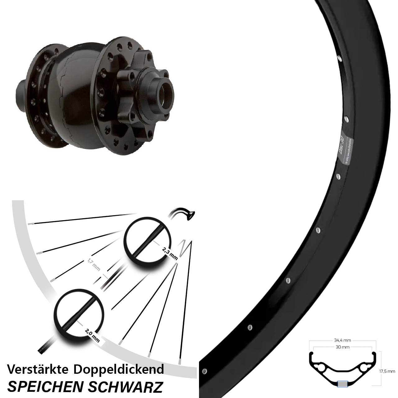 Dynamo-Vorderrad 15x100 29 Zoll Ryde Disc 30 SON 28