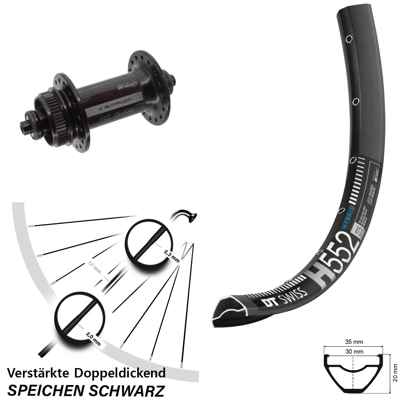 DT Swiss H552-370 29 Zoll Disc Vorderrad für Schnellspanner