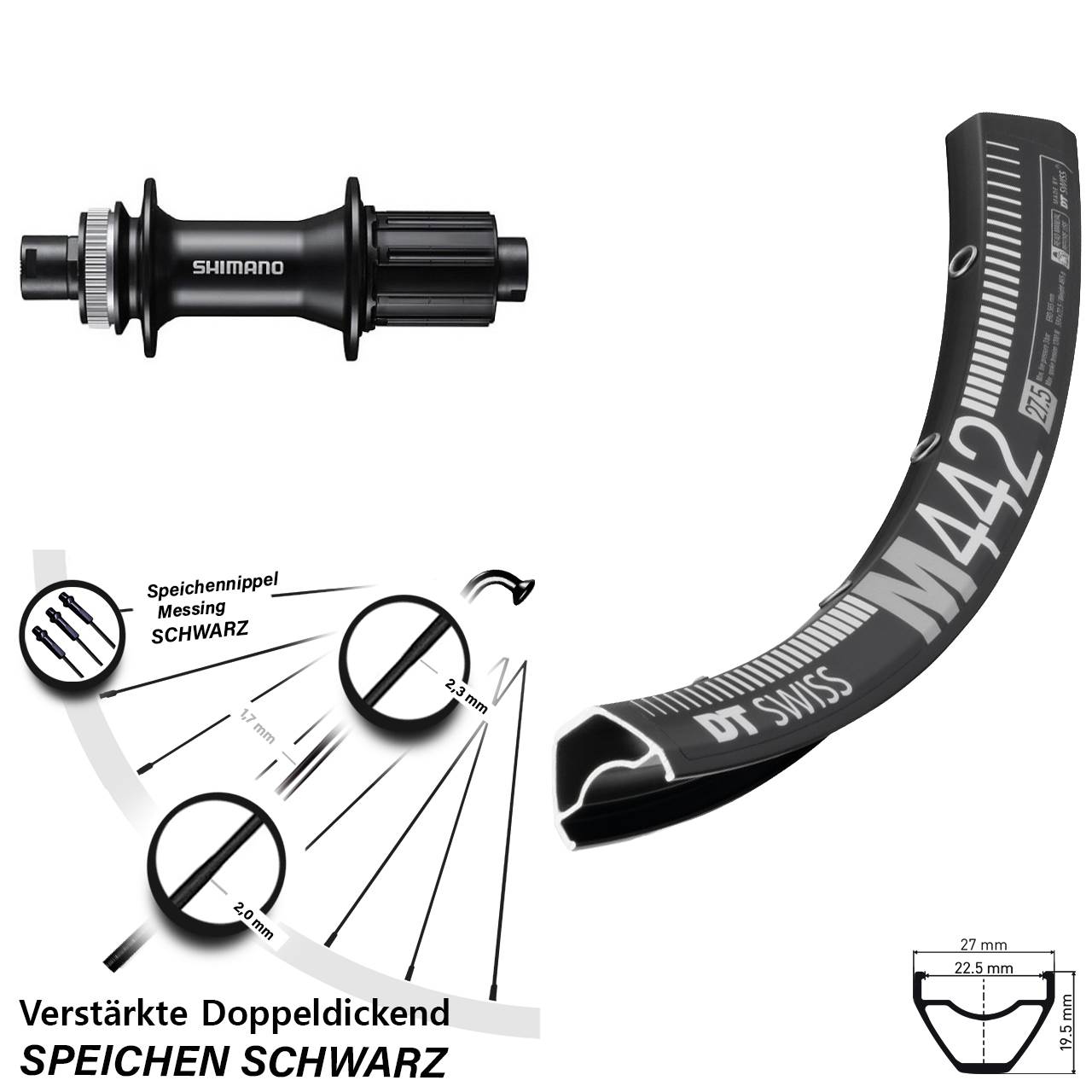 Hinterrad Centerlock 28-29 Zoll DT Swiss M 442 Shimano FH-MT400 8-11 fach 12x142