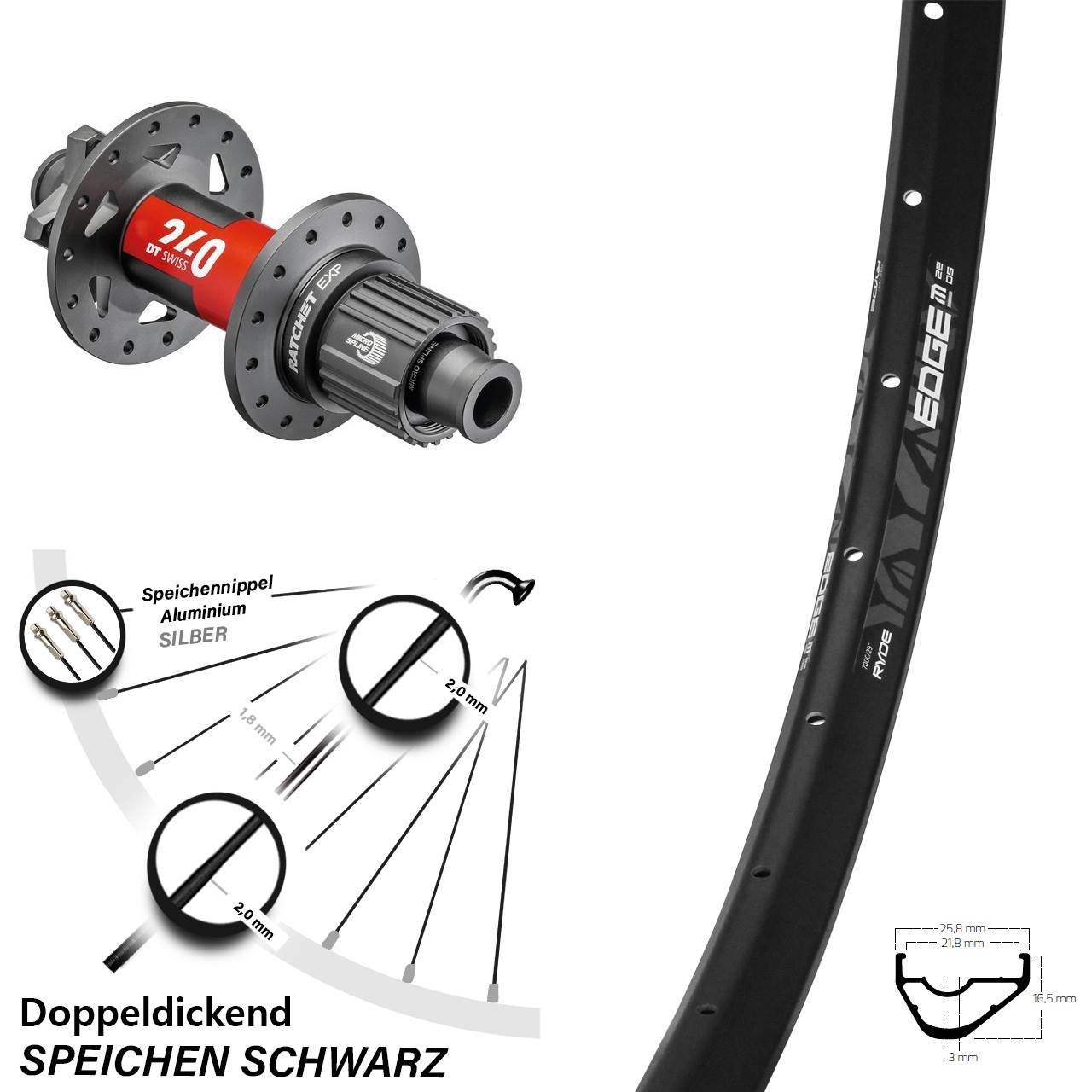 Ryde Edge M22 DT Swiss 240 28-29 Zoll Disc Hinterrad 12x148 Boost Micro Spline