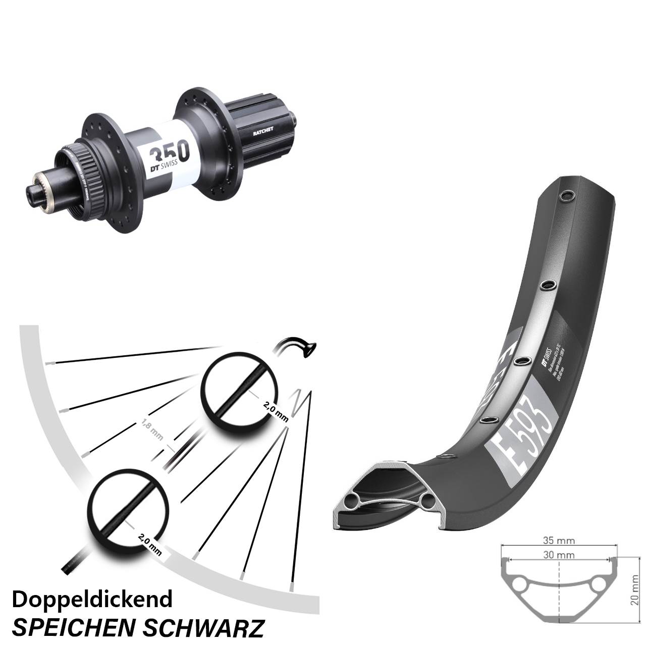 650B DT Swiss E 593-350 Boost Disc Laufrad QR Boost 8-11 fach