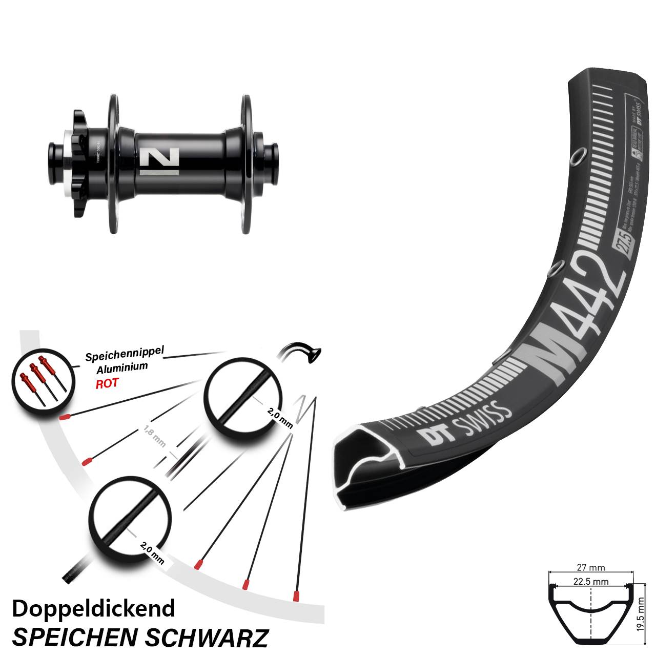 Boost Vorderrad 6-Loch 15x110 29 Zoll DT Swiss M442 Novatec D041SB
