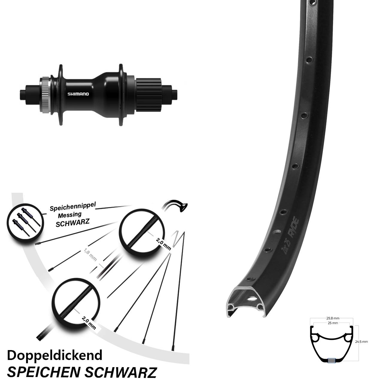 Laufrad 28-29 Zoll Ryde ZAC 25 Shimano FH-QC500 Boost 5x141 Centerlock Micro Spline