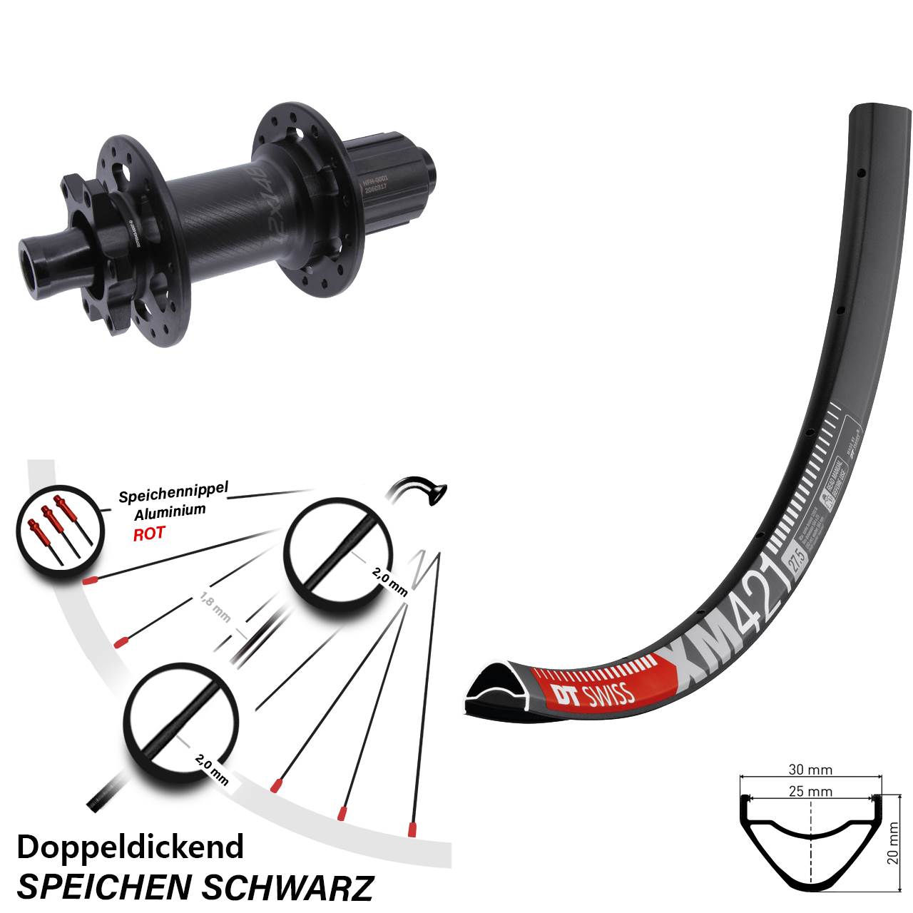 29 Zoll Hinterrad DT Swiss XM421 Bear Pawls 8-11 fach HG 12x148 Boost 6-Loch