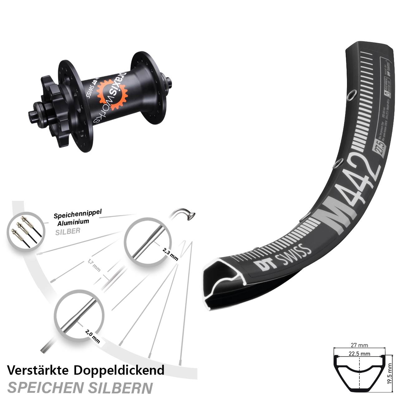 6-Loch Vorderrad 28-29 Zoll DT Swiss M442-350 QR